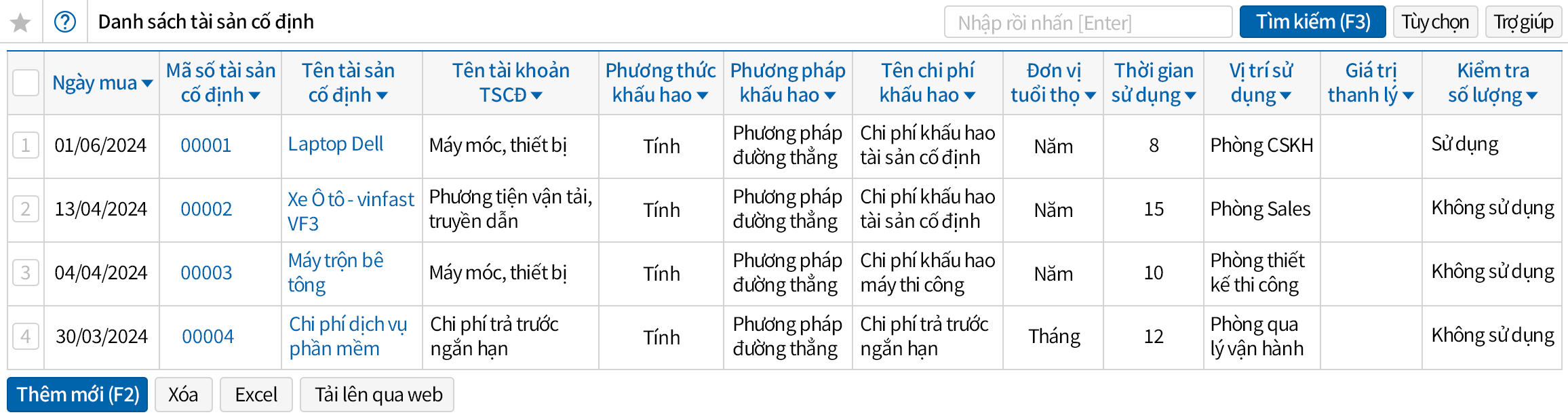 Danh sách quản lý tài sản cố định và chi phí trả trước. Phần mềm quản lý kế toán ECOUNT giúp doanh nghiệp kiểm soát và khấu hao tài sản chính xác